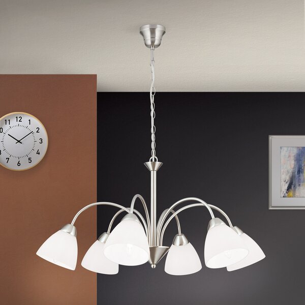 ORION Lampă suspendată Kinga, nichel, 6 becuri, reglabil, Gri, Camera de zi / sufragerie, Metal, Modern