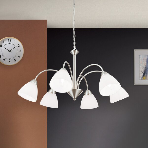 ORION Lampă suspendată Kinga, nichel, 6 becuri, reglabil, Gri, Camera de zi / sufragerie, Metal, Modern