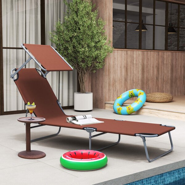 Scaun Pliabil Reclinabil Outsunny. Paravan Parasolar, Tesatura Oxford, Maro | Aosom Romania