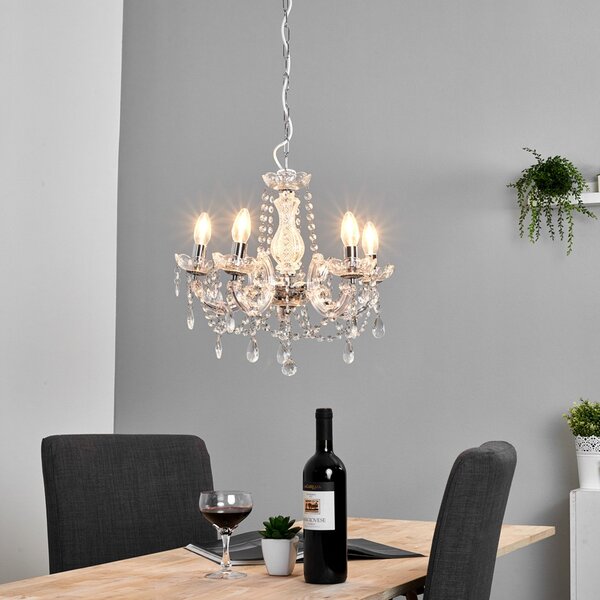 Searchlight Candelabru Marie Therese, crom, 5 becuri, reglabil, Metalic, Camera de zi / sufragerie, Metal