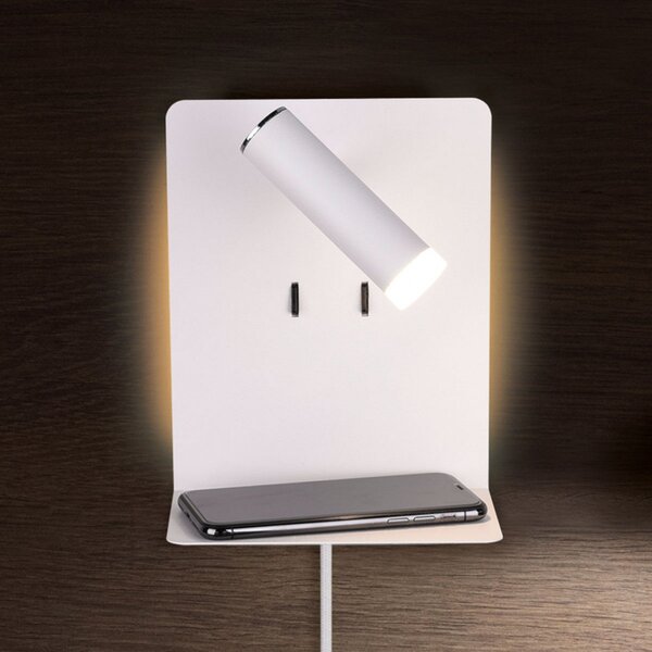 Trio Lighting LED lampă de perete Element cu raft alb mat, Alb, Camera de zi / sufragerie, Metal, Modern