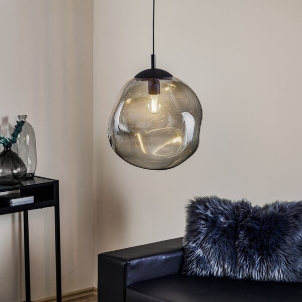 TK Lighting Suspensie din sticlă Sol, Ø 35 cm, negru/gri fumuriu, reglabil, Transparent, Camera de zi / sufragerie, Sticlă, Modern