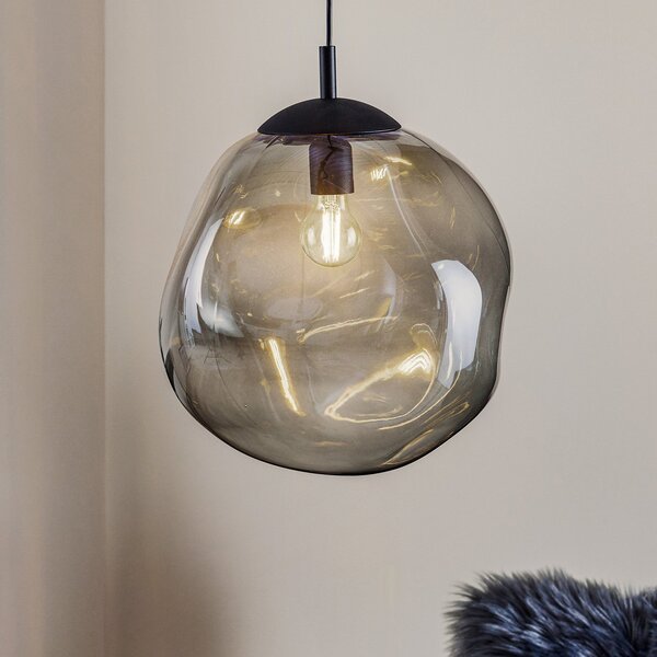 TK Lighting Suspensie din sticlă Sol, Ø 35 cm, negru/gri fumuriu, reglabil, Transparent, Camera de zi / sufragerie, Sticlă, Modern