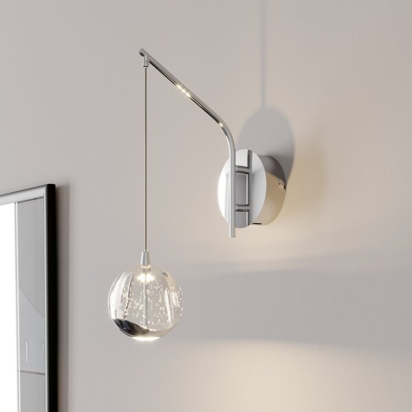 Lucande Aplică de perete LED Hayley, crom, sticlă, înălțime 34 cm, Transparent, Camera de zi / sufragerie, Sticlă, Modern