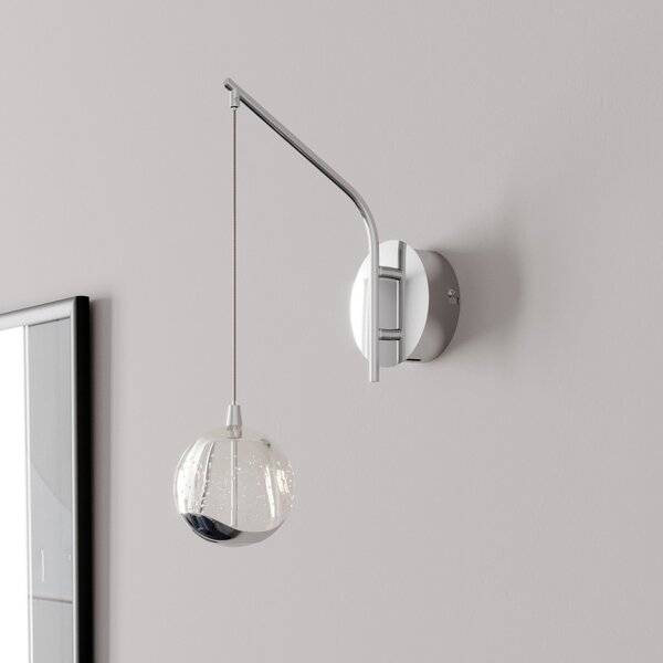 Lucande Aplică de perete LED Hayley, crom, sticlă, înălțime 34 cm, Transparent, Camera de zi / sufragerie, Sticlă, Modern