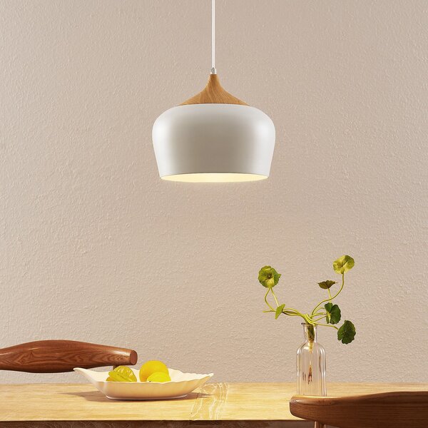 Lindby Lampă suspendată Vilsera, alb, metal/lemn, 26 cm, E27, reglabil, Alb, Camera de zi / sufragerie, Metal, Scandinavă