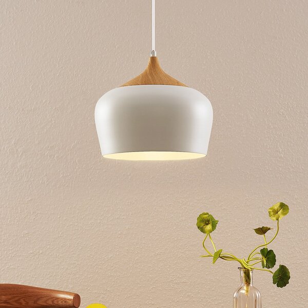 Lindby Lampă suspendată Vilsera, alb, metal/lemn, 26 cm, E27, reglabil, Alb, Camera de zi / sufragerie, Metal, Scandinavă