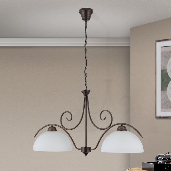 ORION Lampă suspendată JANA, 2 becuri, sticlă alabastru, reglabil, Maro / Rugină, Camera de zi / sufragerie, Metal, Casă de țară / Rustic