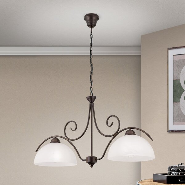 ORION Lampă suspendată JANA, 2 becuri, sticlă alabastru, reglabil, Maro / Rugină, Camera de zi / sufragerie, Metal, Casă de țară / Rustic