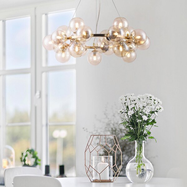 Maytoni Lampă suspendată rotundă Dallas, auriu, reglabil, Auriu / Alamă, Camera de zi / sufragerie, Sticlă, Design