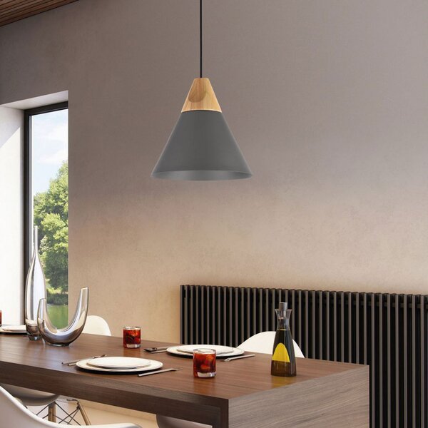 Maytoni Lampă suspendată Bicones pe antracit, Ø 22cm, reglabil, Negru, Camera de zi / sufragerie, Metal, Modern