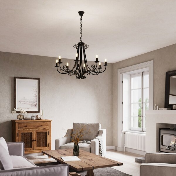 Lindby Scaleria candelabru, 8 becuri, maro, reglabil, Maro / Rugină, Camera de zi / sufragerie, Metal, Antichitate