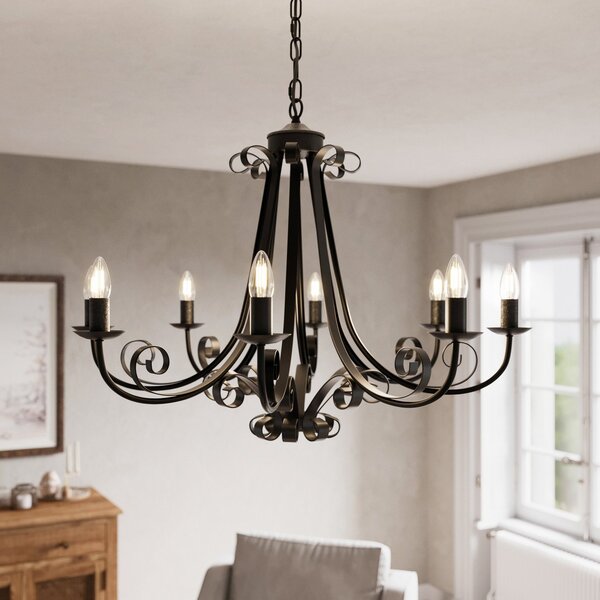 Lindby Scaleria candelabru, 8 becuri, maro, reglabil, Maro / Rugină, Camera de zi / sufragerie, Metal, Antichitate