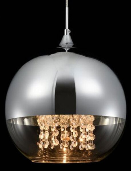 Maytoni Lampă suspendată Fermi, cristale, Ø 30cm, reglabil, Metalic, Camera de zi / sufragerie, Sticlă, Modern, glob