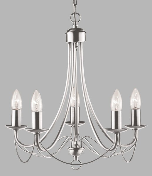 Searchlight Candelabru Maypole satin argintiu, 5 becuri, reglabil, Gri, Camera de zi / sufragerie, Metal