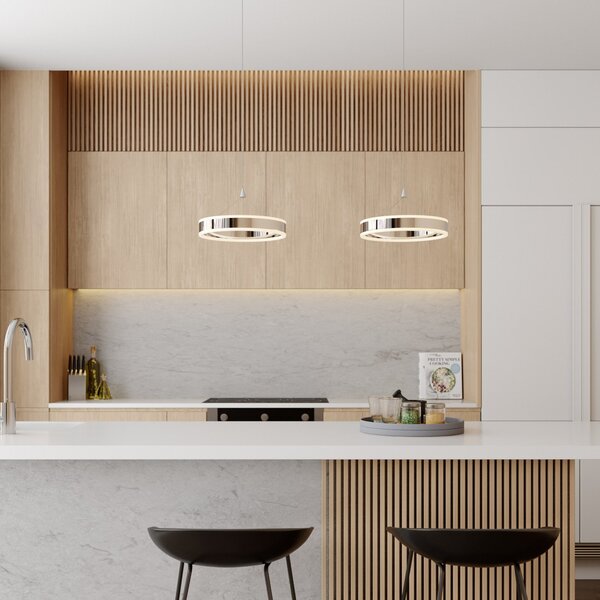 Lucande Lampă suspendată LED Lyani, 85 cm, 2 becuri, crom, dimabil, reglabil, Metalic, Camera de zi / sufragerie, Metal, Modern