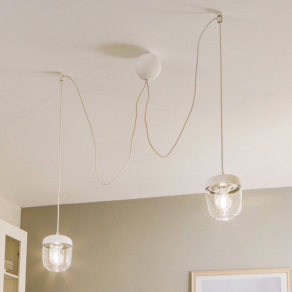 UMAGE Acorn lampă suspendată alb/oțel, 2 becuri, reglabil, Alb, Camera de zi / sufragerie, Sticlă, Design