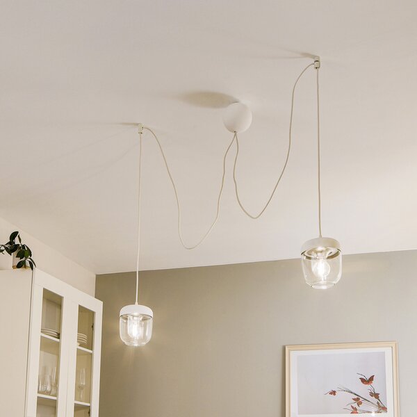 UMAGE Acorn lampă suspendată alb/oțel, 2 becuri, reglabil, Alb, Camera de zi / sufragerie, Sticlă, Design