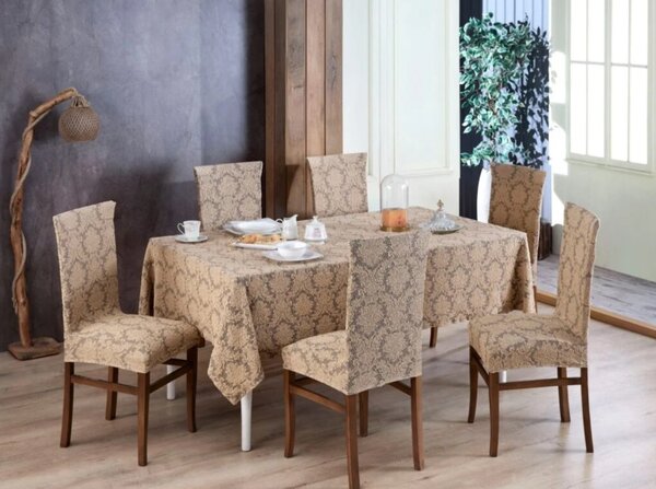 Set 6 Huse Multielastice Jacquard pentru Scaune – Protecție și Stil, Bej