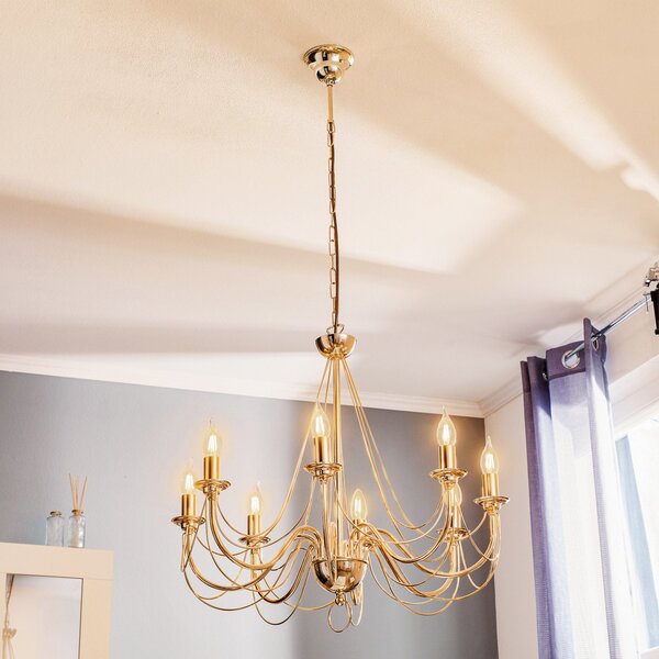 Domiluce Candelabru Retro auriu, 8 becuri, suspend. 120cm, reglabil, Auriu / Alamă, Camera de zi / sufragerie, Metal, Pandantiv cu flacără multiplă