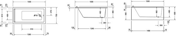 Duravit Starck cada dreptunghiulară 150x75 cm alb 700332000000000