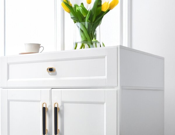 Maner metalic pentru mobilier, model Kelen, distanta dintre gauri = 128 | 224 mm, finisaj auriu lucios/negru mat