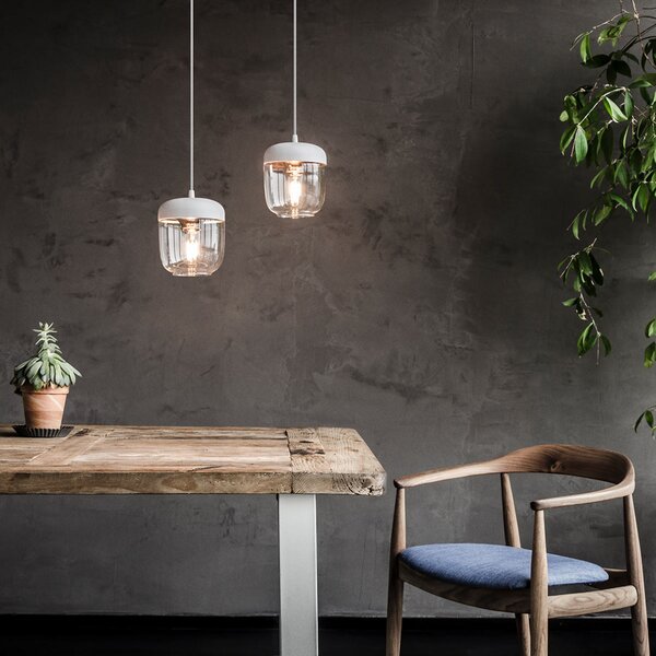 UMAGE Acorn lampă suspendată 2 becuri alb/cupru, reglabil, Alb, Camera de zi / sufragerie, Sticlă, Design