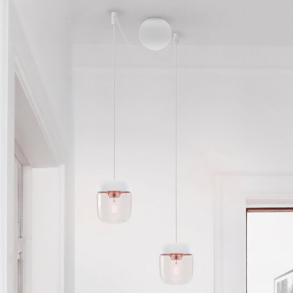 UMAGE Acorn lampă suspendată 2 becuri alb/cupru, reglabil, Alb, Camera de zi / sufragerie, Sticlă, Design