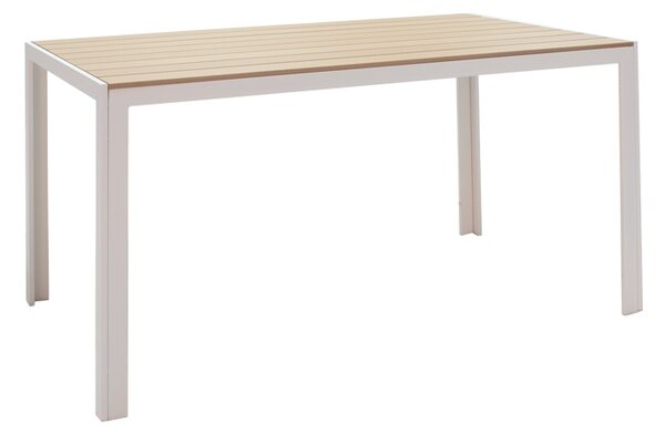 Set de 5 buc masa si scaune de gradina Nares-Azelie aluminiu alb si placaj in nuanta naturala 140x80x72.5 cm