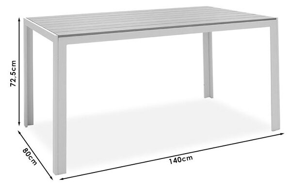 Set de 5 buc masa si scaune de gradina Nares-Azelie aluminiu alb si placaj in nuanta naturala 140x80x72.5 cm