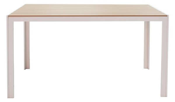 Set de 5 buc masa si scaune de gradina Nares-Azelie aluminiu alb si placaj in nuanta naturala 140x80x72.5 cm