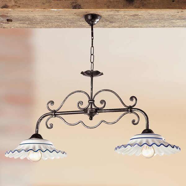 Ceramiche I Biliardi lampă suspendată albastră, reglabil, Bronz / Alamă Veche, Camera de zi / sufragerie, Ceramică, Casă de țară / Rustic
