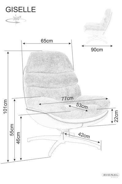 Fotoliu rotativ GISELLE, bej, stofa/piele ecologica/metal, 77x90x101 c