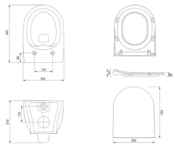 Cersanit Luna vas wc cu capac soft-close agăţat fără margine alb lucios S701-871