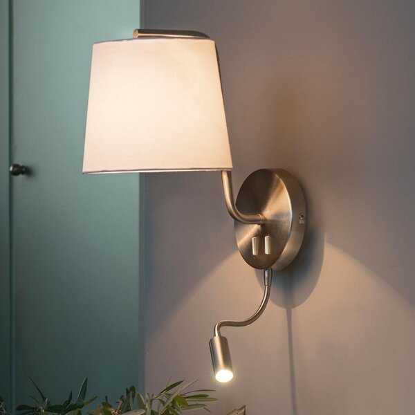 FARO BARCELONA Aplică de perete Berni din material textil cu lumină lectură LED, Metalic, Camera de zi / sufragerie, Metal, Modern