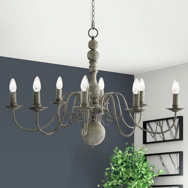 Searchlight Candelabru Greythorne - 8 becuri, reglabil, Gri, Camera de zi / sufragerie, Metal, Casă de țară / Rustic