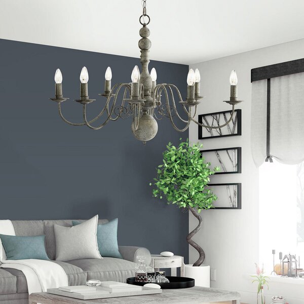 Searchlight Candelabru Greythorne - 8 becuri, reglabil, Gri, Camera de zi / sufragerie, Metal, Casă de țară / Rustic