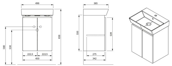 Aqualine Aqualine, Dulap lavoar PANEDA 45x55x34.2cm, alb, PN245
