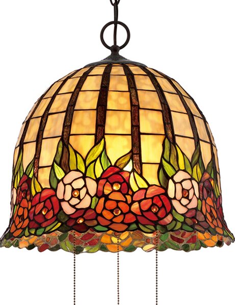 QUOIZEL Lampă pendul Tiffany florală Rosecliffe, Multicolor, Camera de zi / sufragerie, Sticlă, Tiffany