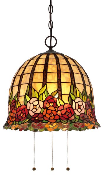 QUOIZEL Lampă pendul Tiffany florală Rosecliffe, Multicolor, Camera de zi / sufragerie, Sticlă, Tiffany