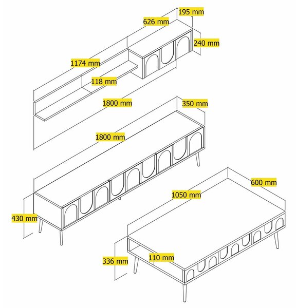 Set mobilier living Lyantela (Crem + Auriu). 1107139