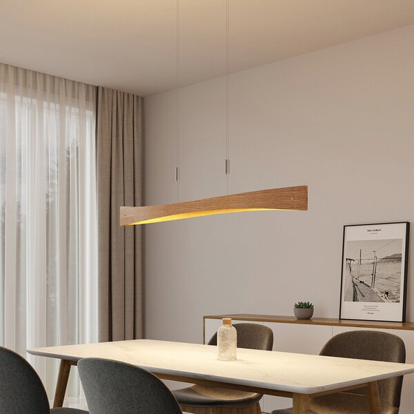 Lindby Lampă suspendată LED Beazina, stejar, metal, 118cm, reglabil, Lemn, Camera de zi / sufragerie, Metal, Modern