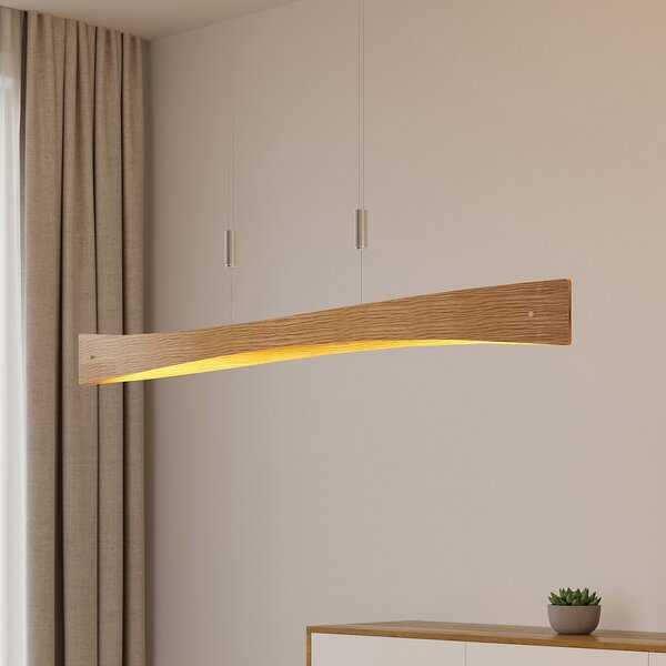 Lindby Lampă suspendată LED Beazina, stejar, metal, 118cm, reglabil, Lemn, Camera de zi / sufragerie, Metal, Modern