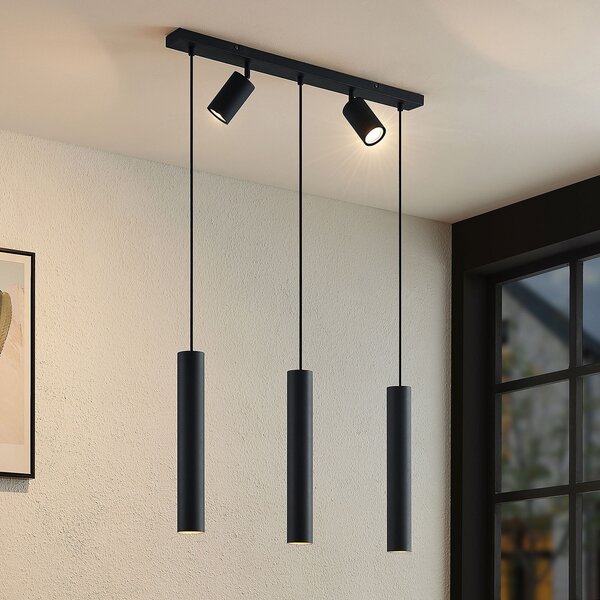 Lindby Lampă suspendată Sanad, 70 cm, 5 becuri, negru, GU10, reglabil, Negru, Camera de zi / sufragerie, Metal, Modern