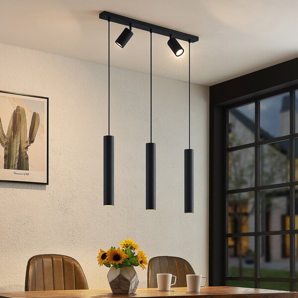 Lindby Lampă suspendată Sanad, 70 cm, 5 becuri, negru, GU10, reglabil, Negru, Camera de zi / sufragerie, Metal, Modern