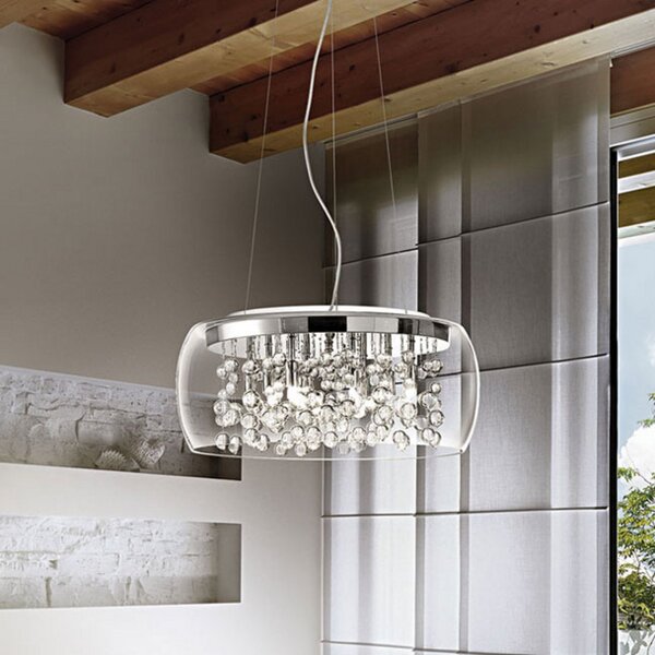 Ideallux Pendul Audi din sticlă transparentă, Ø 50 cm, reglabil, Transparent, Camera de zi / sufragerie, Sticlă, Design
