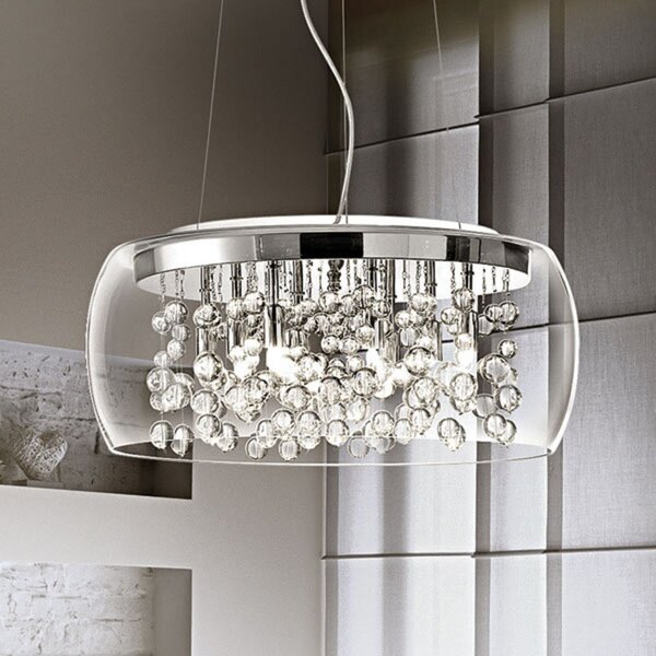 Ideallux Pendul Audi din sticlă transparentă, Ø 50 cm, reglabil, Transparent, Camera de zi / sufragerie, Sticlă, Design