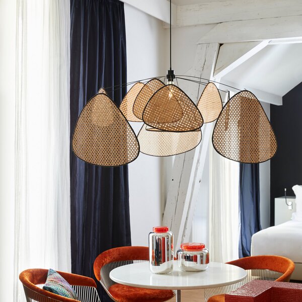 MARKET SET Lampă suspendată Screen XL, 60 cm, natur, ratan, reglabil, Lemn, Camera de zi / sufragerie, Lemn, Design