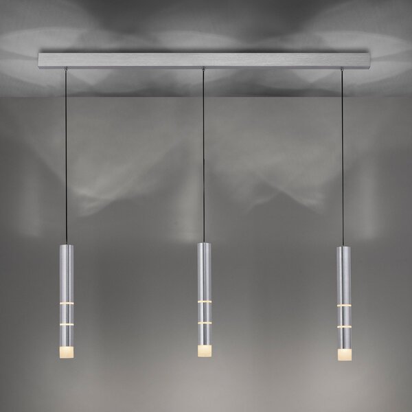 PURE Lampă suspendată LED Vega, trei cilindri, aluminiu, Metalic, Camera de zi / sufragerie, Metal, Modern