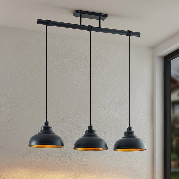 Lindby lampă suspendată Emna, 3 becuri, negru / auriu, metal, 101cm, reglabil, Negru, Camera de zi / sufragerie, Metal, Vintage